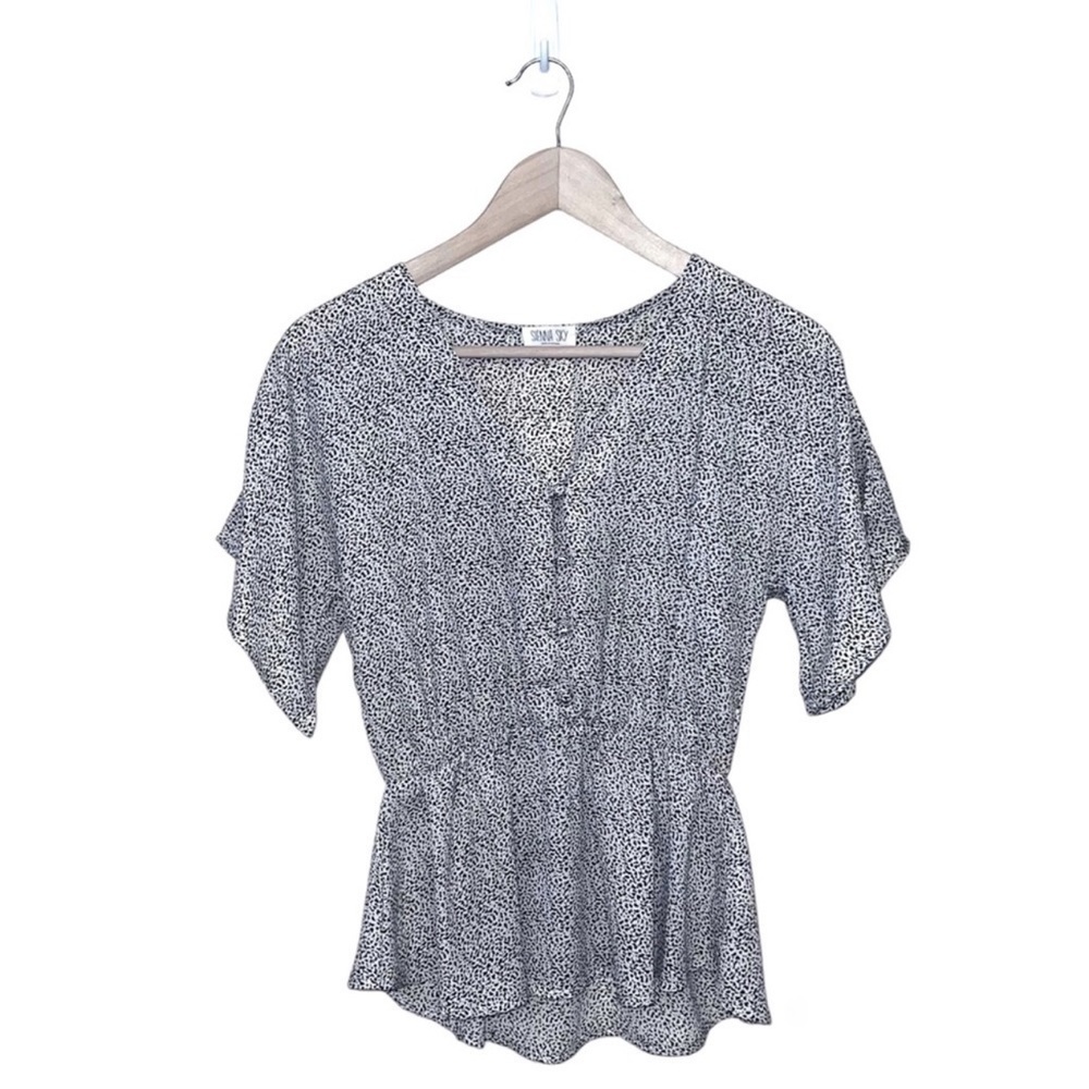 EUC Sienna Sky Black and White Printed Peplum Blouse